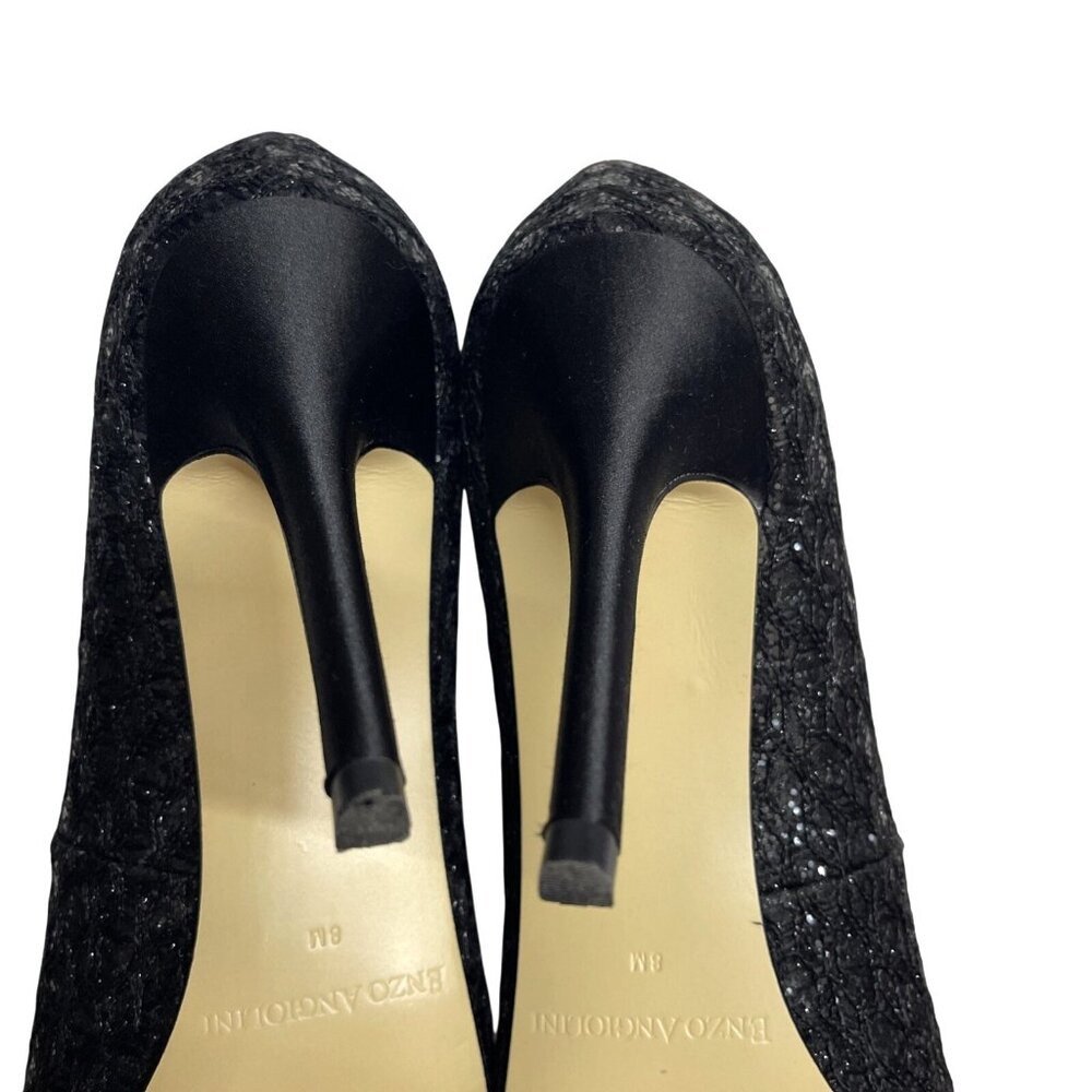 Enzo Angiolini EAMAIVEN Black Glitter Stiletto Open Toe Pump Sz 8 M High Heel - Picture 6 of 10